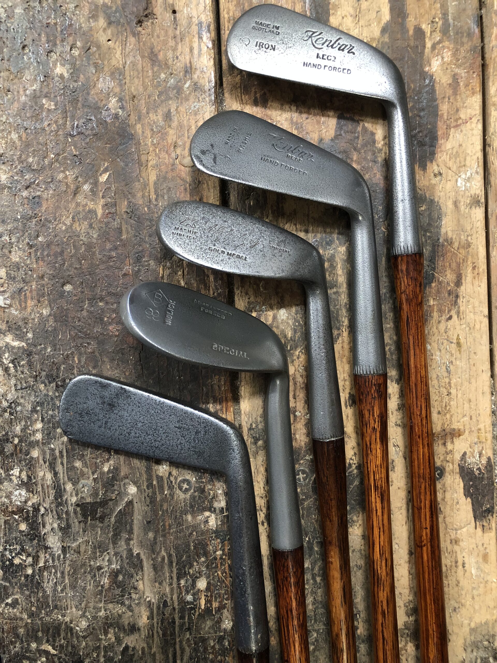 Playable set of 5 hickory irons c.1910-1928
