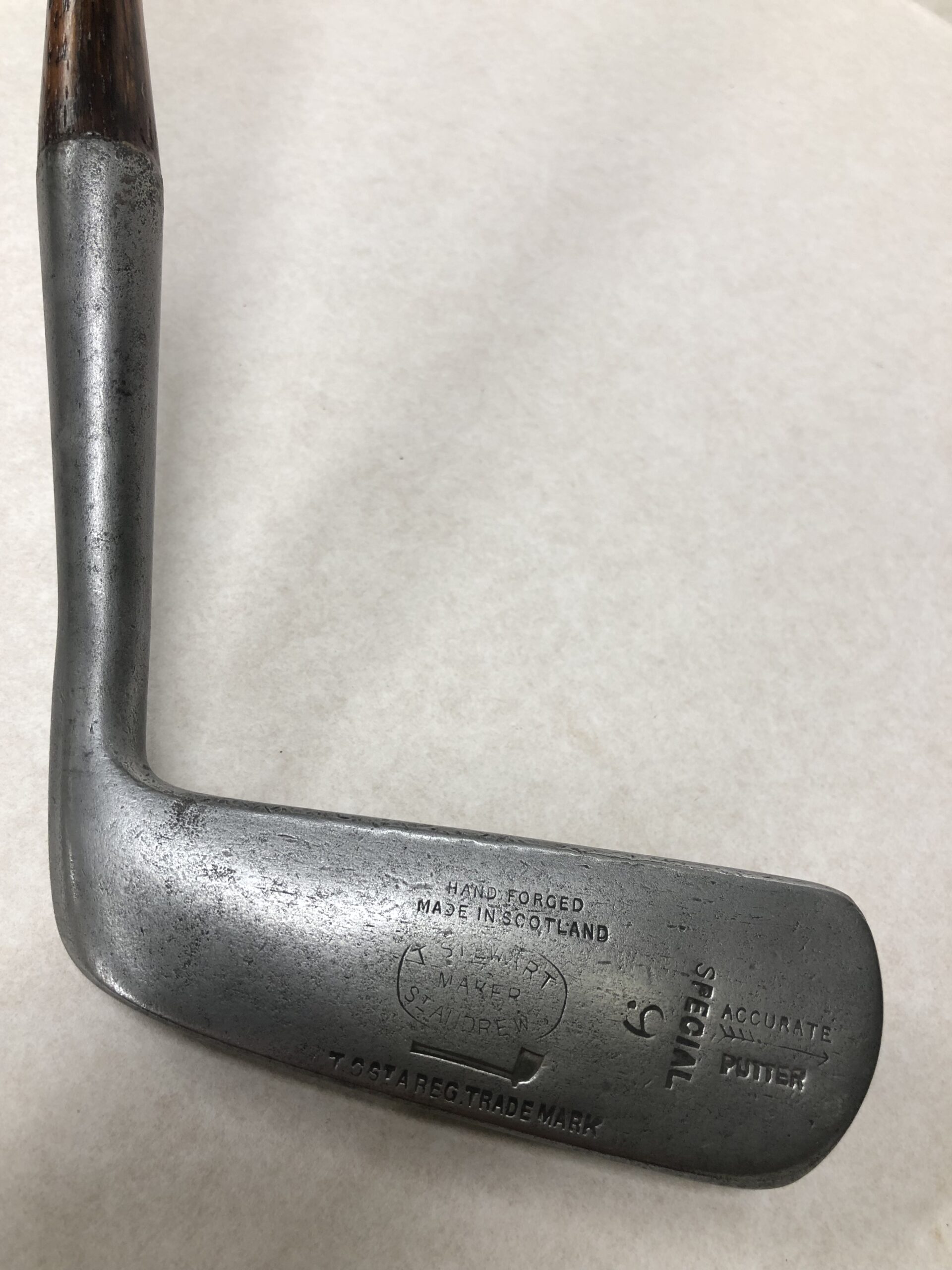 Tom Stewart, St. Andrews Wry-neck 'Accurate' Putter c.1920 with square grip