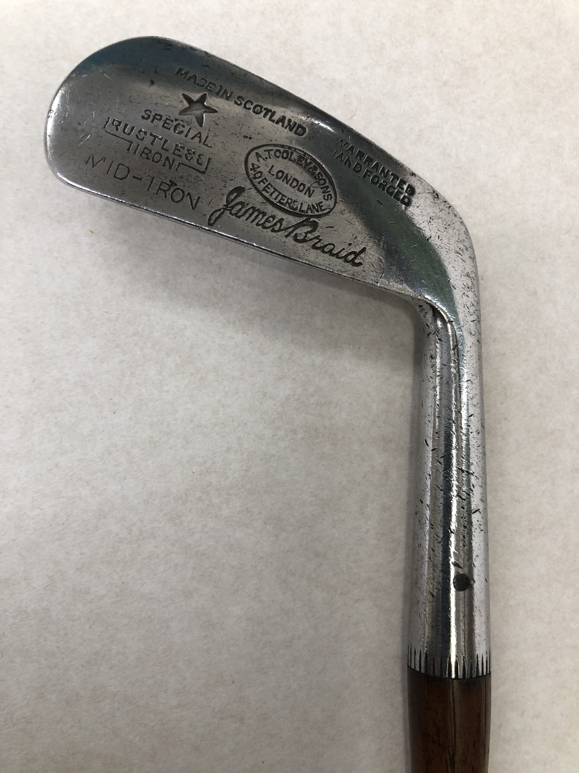 James Braid 'Autograph' model Mid Iron retailed by A.Tooley & Sons, London
