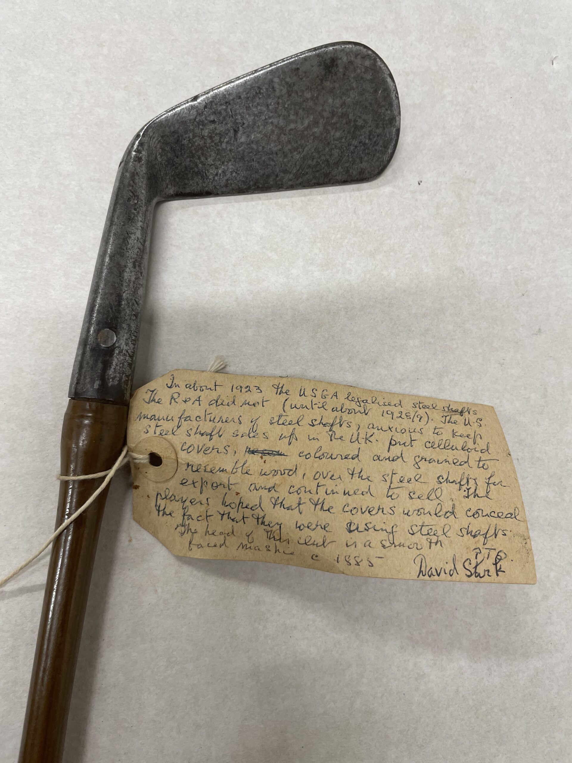 Smooth face Mashie c.1890s with unusual later celluloid coated shaft