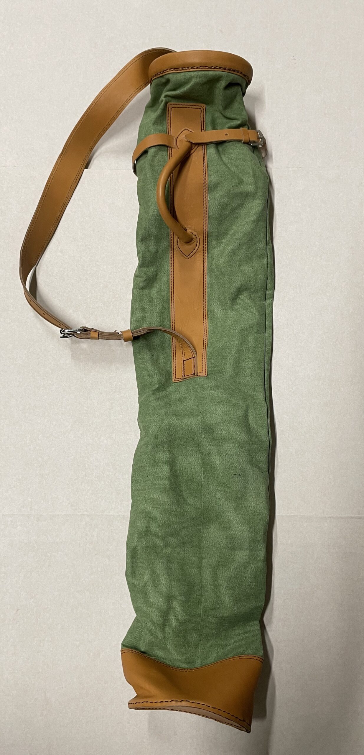 Reproduction Green Canvas & Leather 'Pencil' Bag with 2 ball pockets