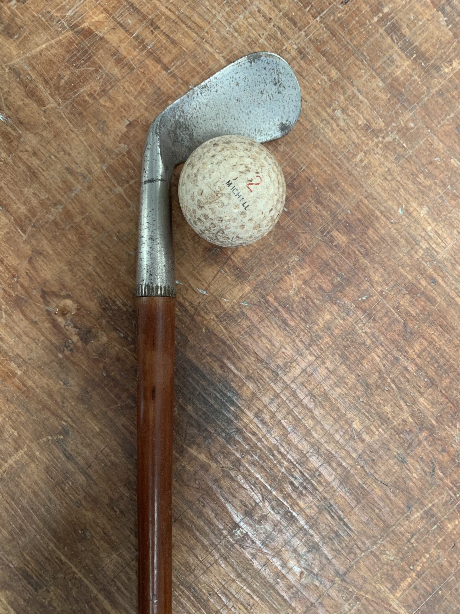Late Victorian/ Early Edwardian 'Sunday Club' walking stick with small 'Mashie' shaped iron head