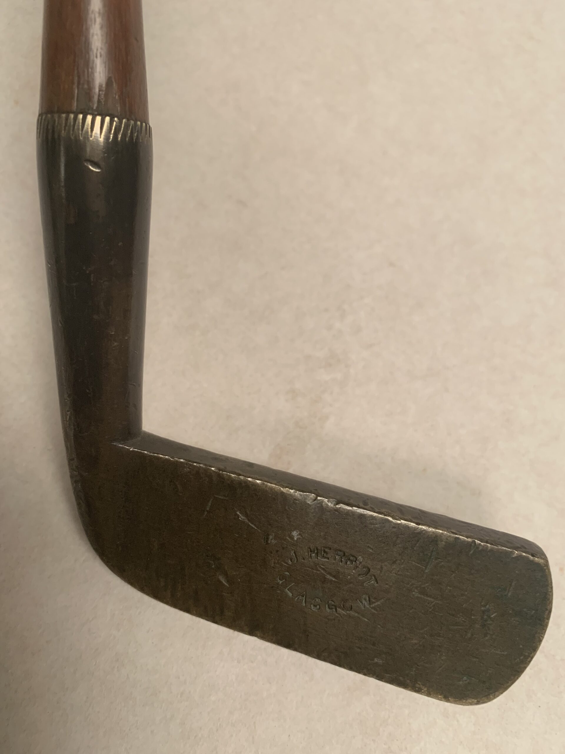 J. Herriot, Glasgow, Brass Putter , made for A.J. Hobley Minehead & West Somerset Golf Club c.1896