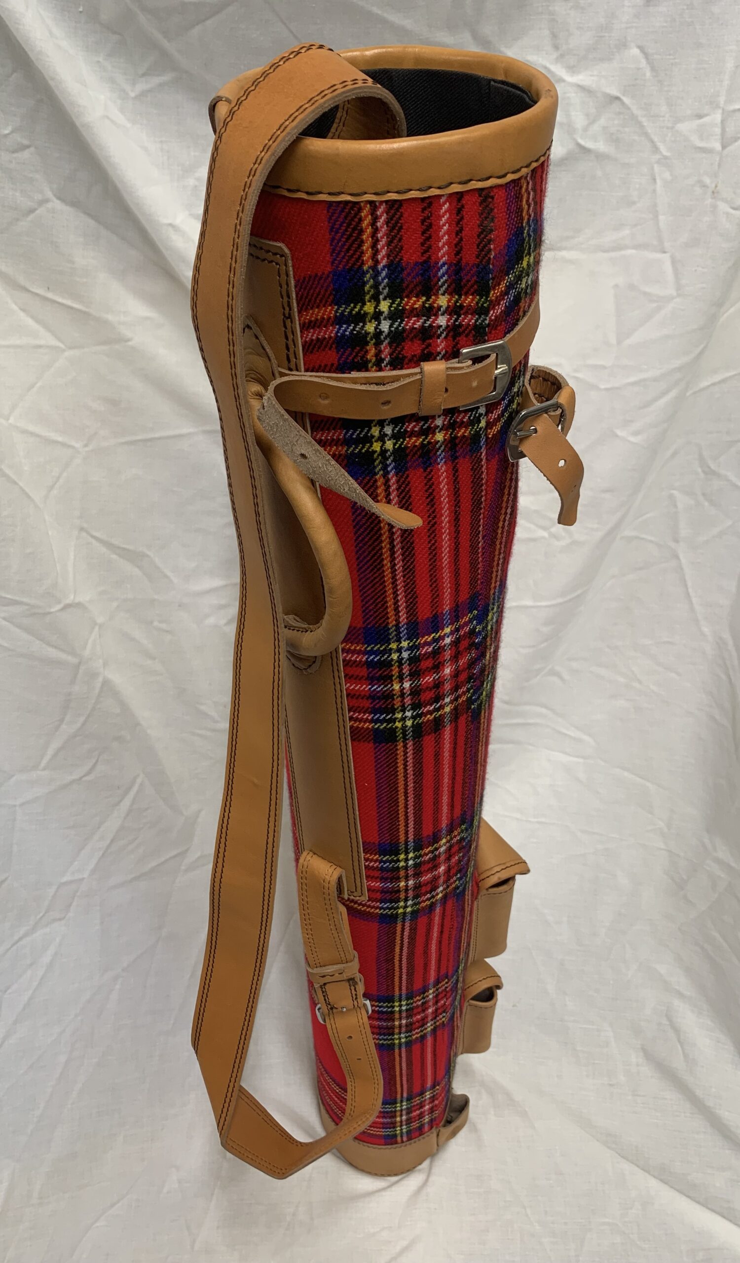 New Red Tartan & Leather Pecil Bag with two ball pockets