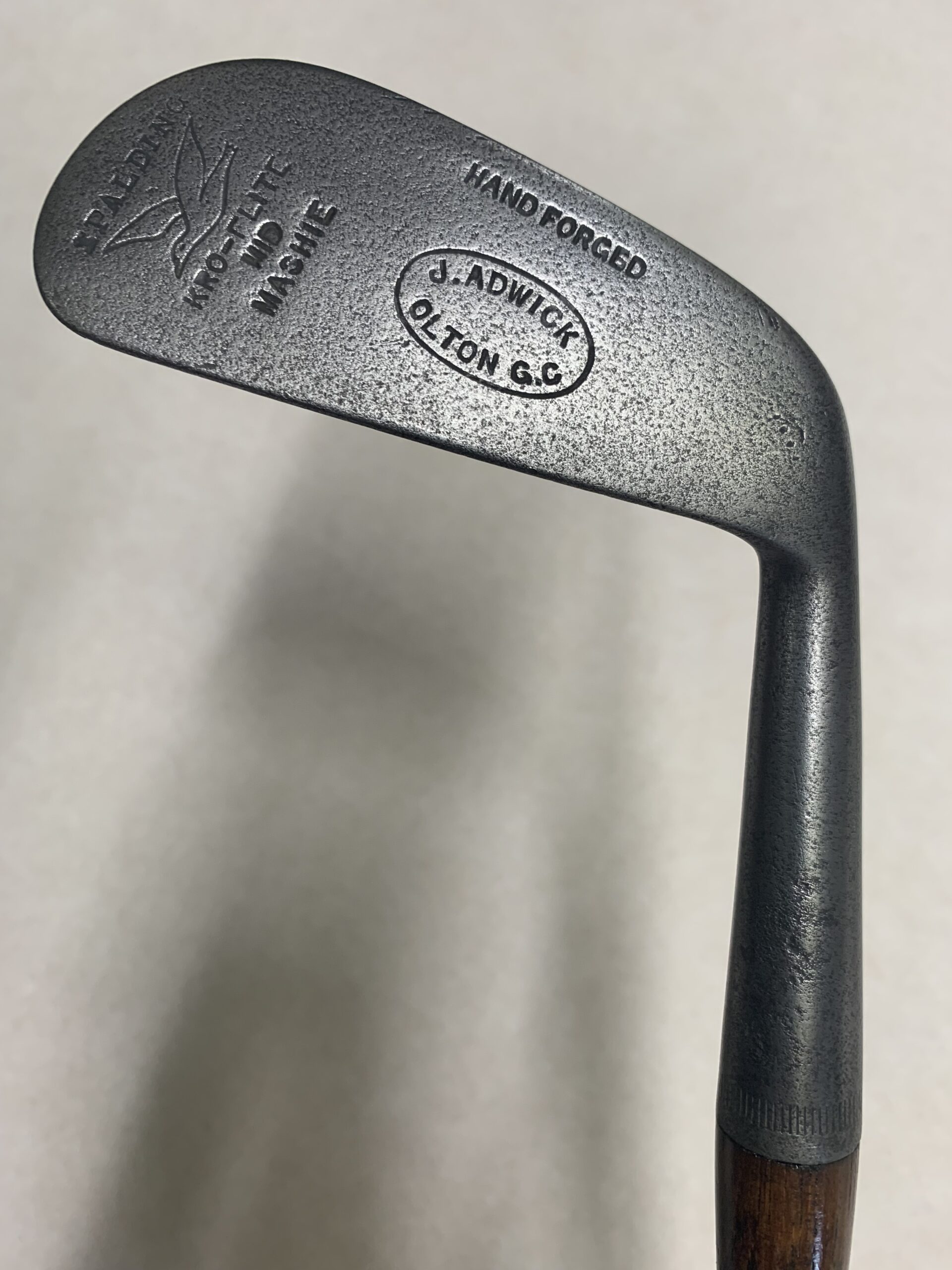 A.G. Spalding & Brothers Kro-Flite Mid Mashie retailed by James Adwick, Olton G.C. c.1920s